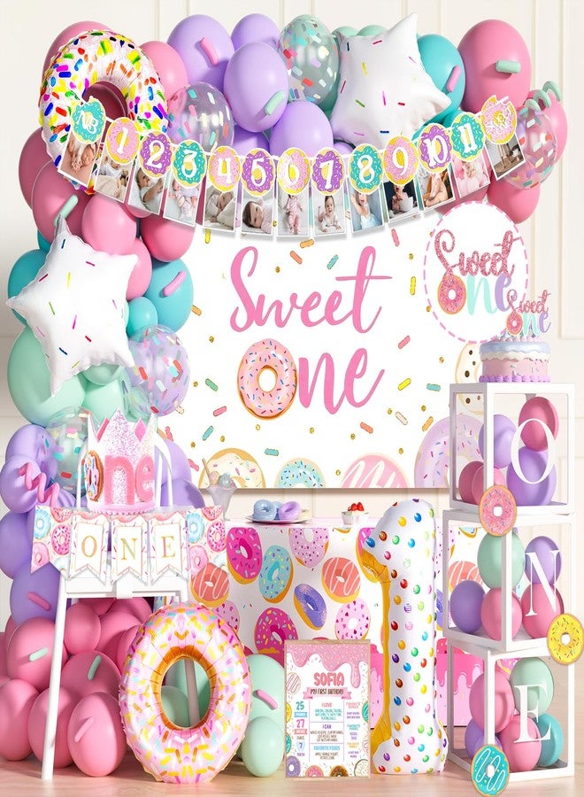 Fiesec Sweet One Birthday Decoration for Girl - 128 PCs Donut Themed 1st Birthday Party Supplies, Party Backdrop, Balloon Boxes, Banner, Donut Foil Balloons, Highchair Banner - Image 1